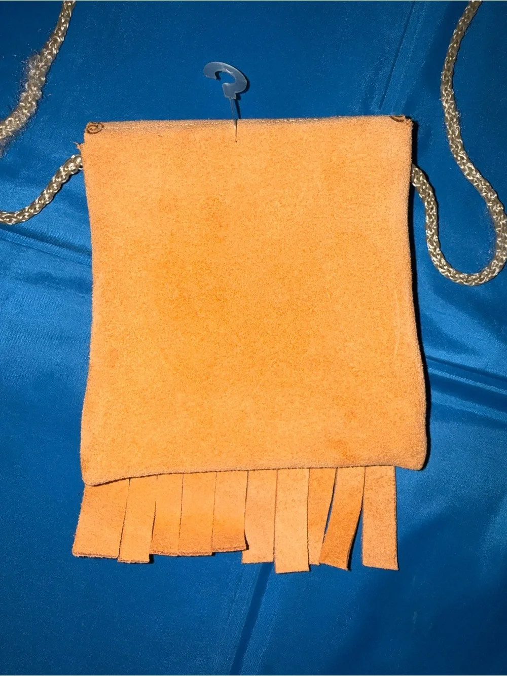Handcrafted Orange Suede Fringe Crossbody Bag with Floral Design Made in Mexico